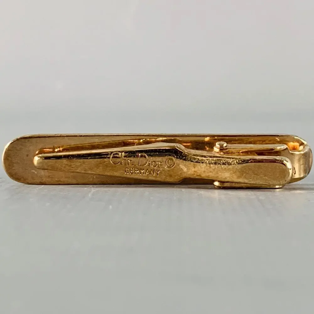 CHRISTIAN DIOR Vintage Gold Silver Logo Metal Cuff Link Tie Clip Set
